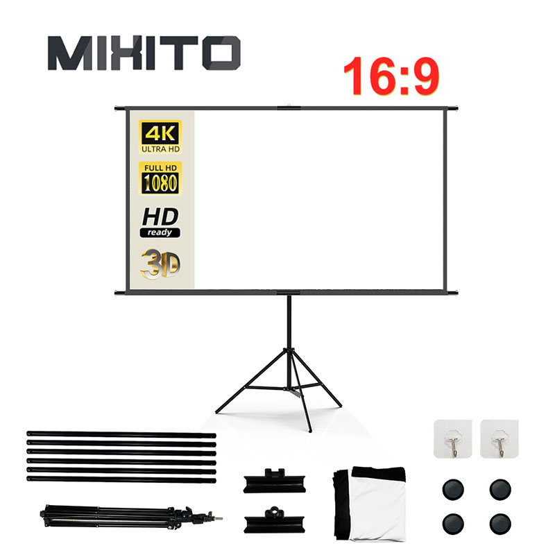 Home Cinema Blanc - MIXITO ポータブル 16:9 高解像度折りたたみ式シングルスタンド壁掛けデュアル目的屋外オフィスおよび家庭用投影スクリーン