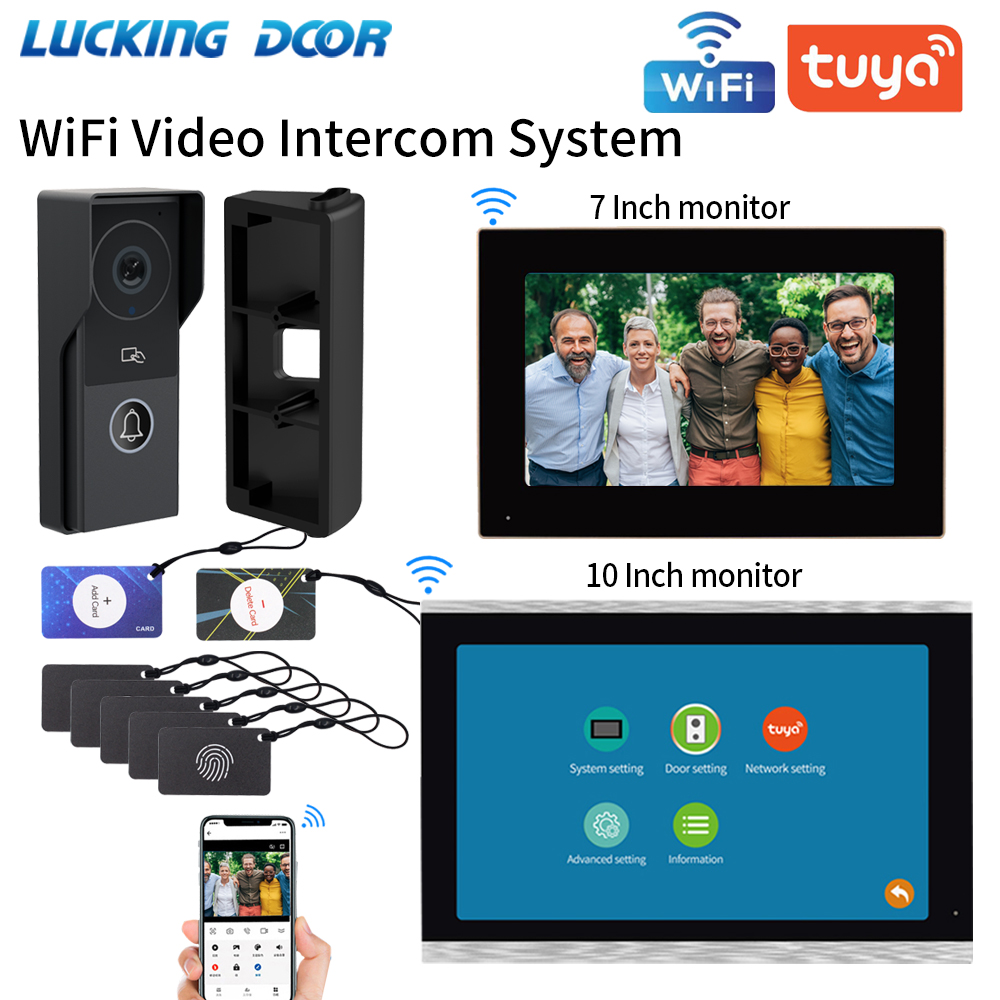 Home Cinema Kit - アパート用ビデオインターホンドアベル,2モニターキット,wifiドア,電話セキュリティ,ホームシステム,カードロック解除,7インチ,10インチ,1080p