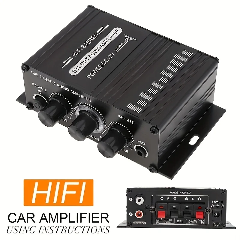 Klipsch Home Cinema - AK-270 400W ミニパワーアンプ 12V/24V 2.0 チャンネルステレオオーディオアンプ