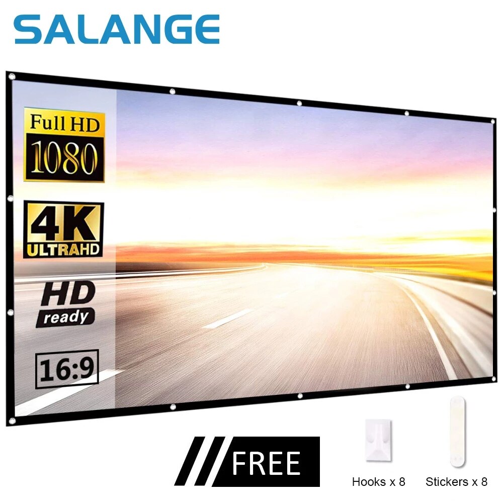 Home Cinema Blanc - 60インチ、100インチ、120インチ、150インチのシンプル折りたたみ式プロジェクタースクリーン、16:9、屋外対応、4KフルHDプロジェクションスクリーンカーテン、HY300対応ホームシアター用