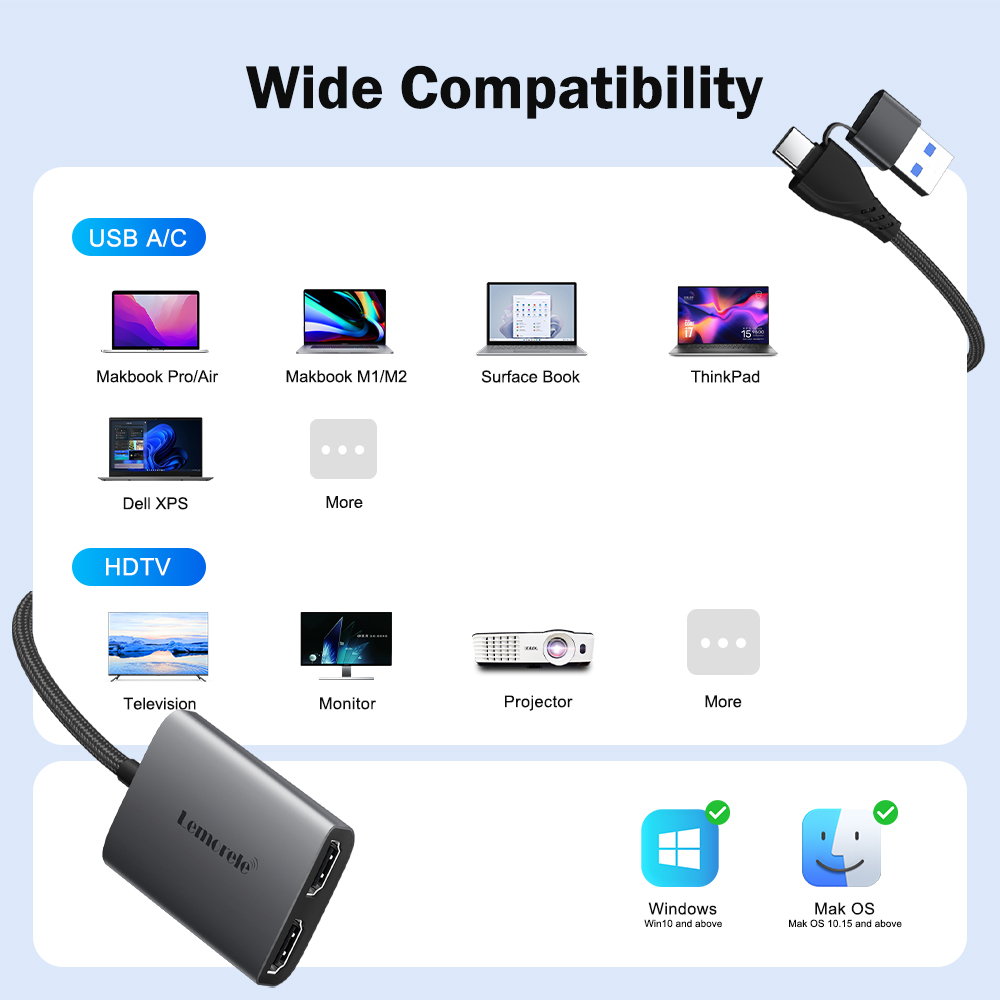 Lemorele デュアルHDMIアダプター 4K Type - Home Cinema Usb のレビューと価格